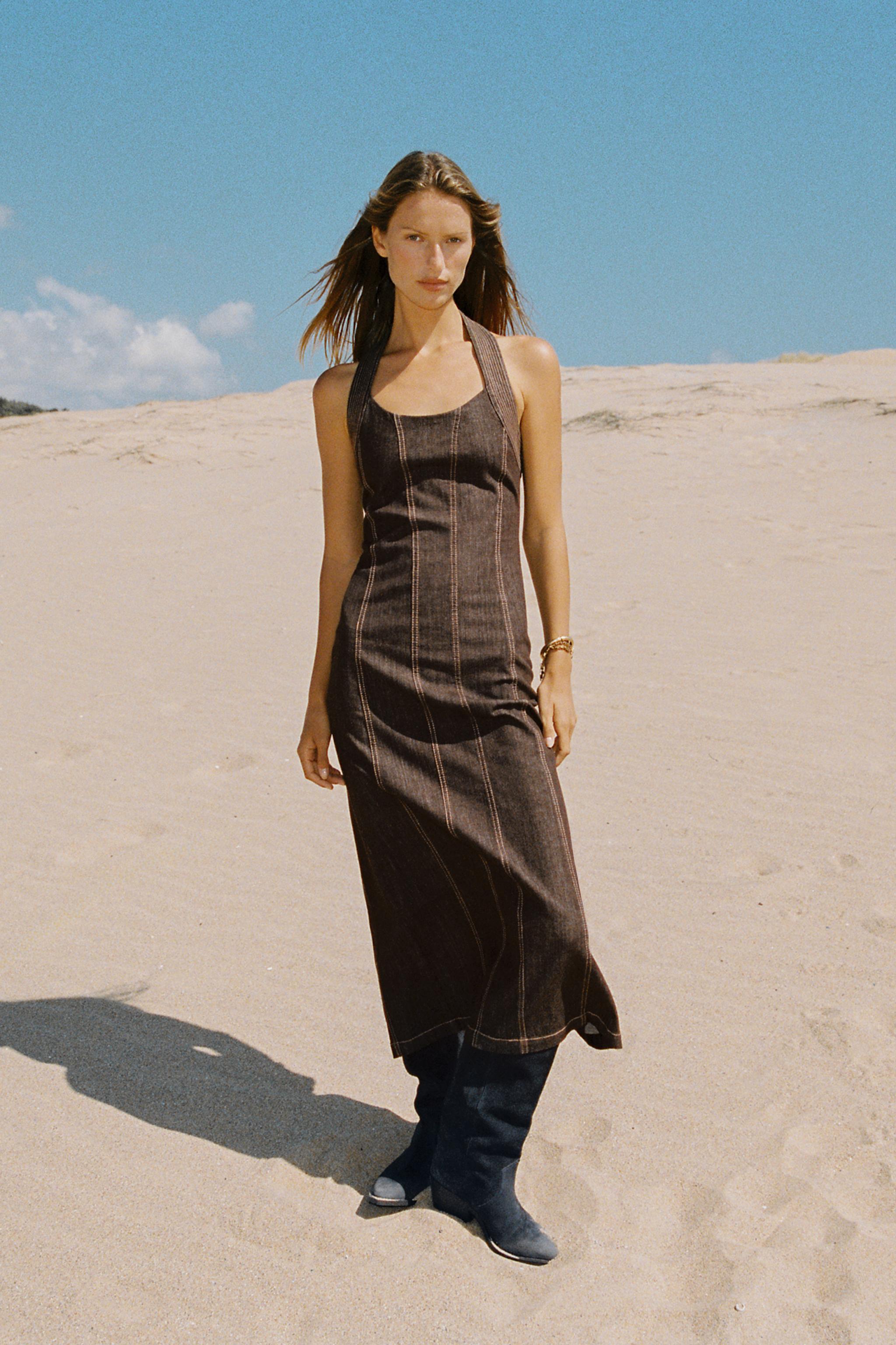 Z1975 DENIM MIDI HALTER DRESS